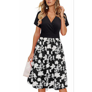 NEW Short Sleeve V Neck Wrap Dress Summer Casual Floral Dress 2X